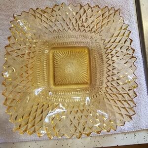 Vintage Amber diamond cut dish